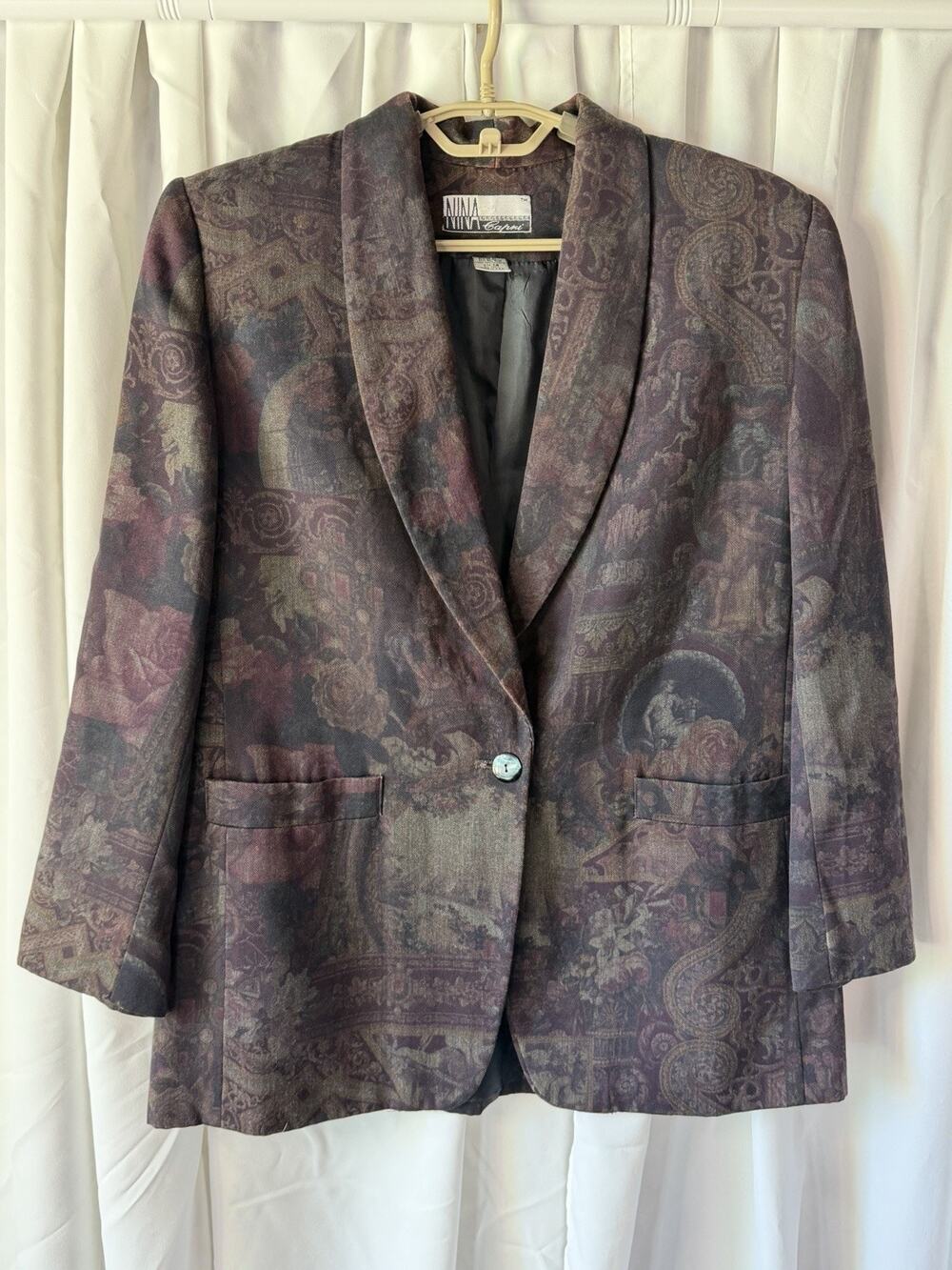Vintage Paisley Tapestry Blazer Jacket Brown Earthy Size 14 Retro Indie Sleaze